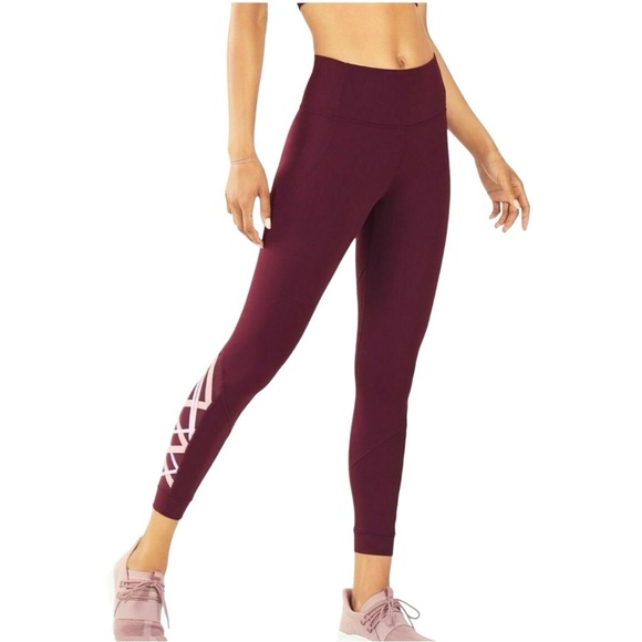 FABLETICS Dynamic High-Waisted Lattice 7/8 Leggings Burgundy Mauve Size Small - Picture 1 of 7